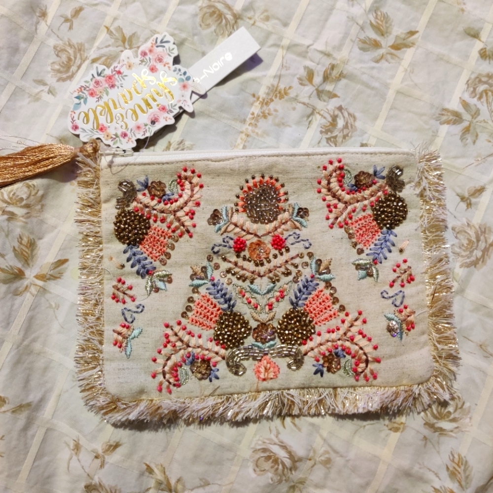 Beautiful Beaded Zip Pouch Clutch